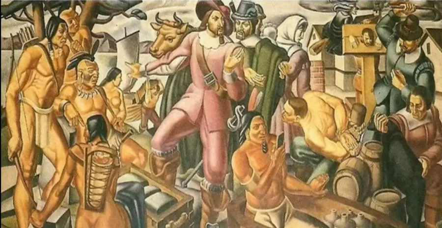 Tabloul „Mr. Pynchon and the Settling of Springfield” al lui Umberto Romano / Sursă foto: captură video 