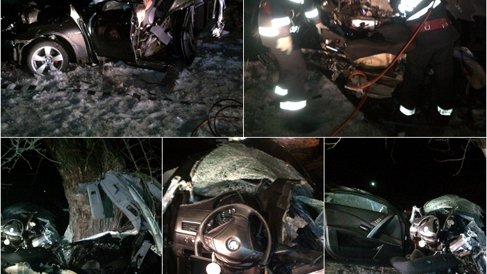 Trei tineri au murit după ce maşina în care se aflau s-a izbit de un copac! BMW-ul lor arată ca după război