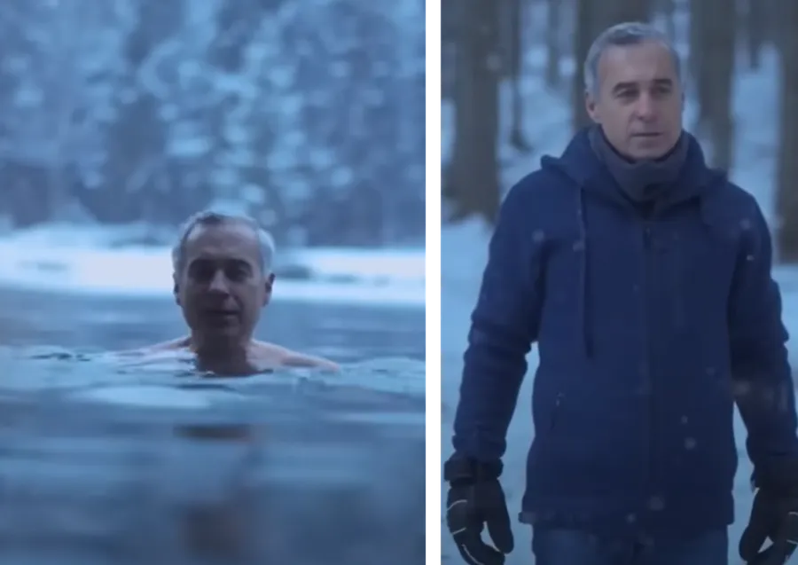 Imagini geniale! Călin Georgescu a făcut baie într-un lac înghețat de munte, la -6 grade Celsius. Sursă foto: Captura Youtube