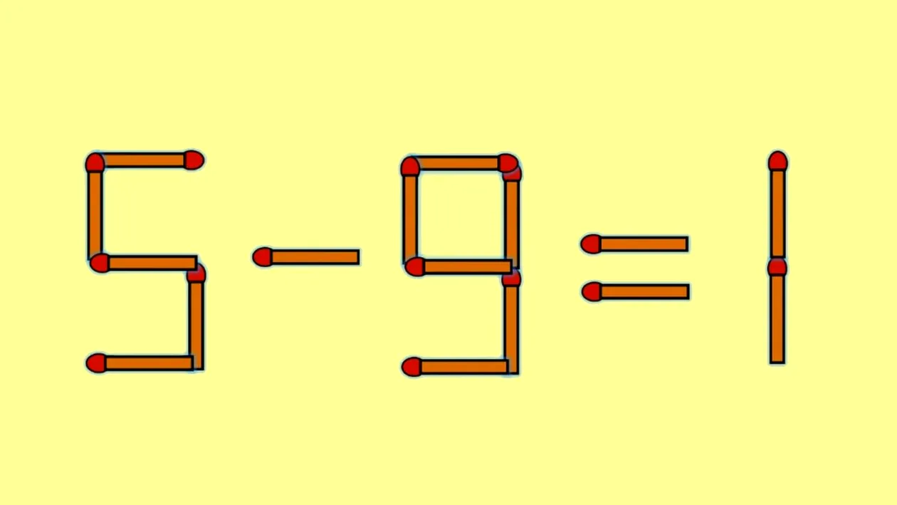Test IQ cu chibrituri | Mutați un singur băț, pentru a corecta 5 - 9 = 1