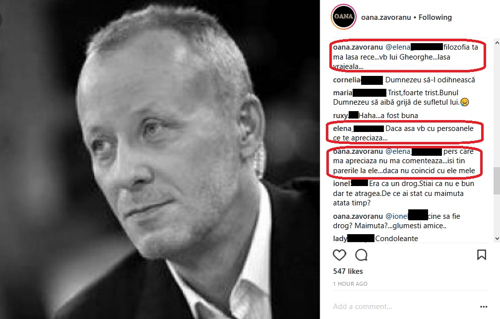Oana Zăvoranu, în doliu. A povestit discuția secretă pe care a avut-o cu Andrei Gheorghe: „Hai, lasă, vrăjeală cu mine”