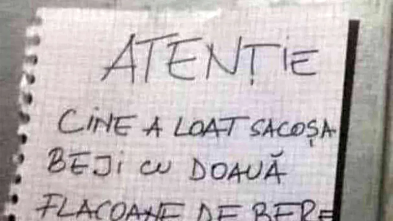 Mesajul ilar lipit de un român într-o scară de bloc: Cine a loat sacoșa beji cu doauă flacoane de bere..