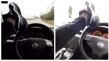 Să vezi și să nu crezi! Un tânăr din Caracal s-a filmat în timp ce conducea mașina cu picioarele