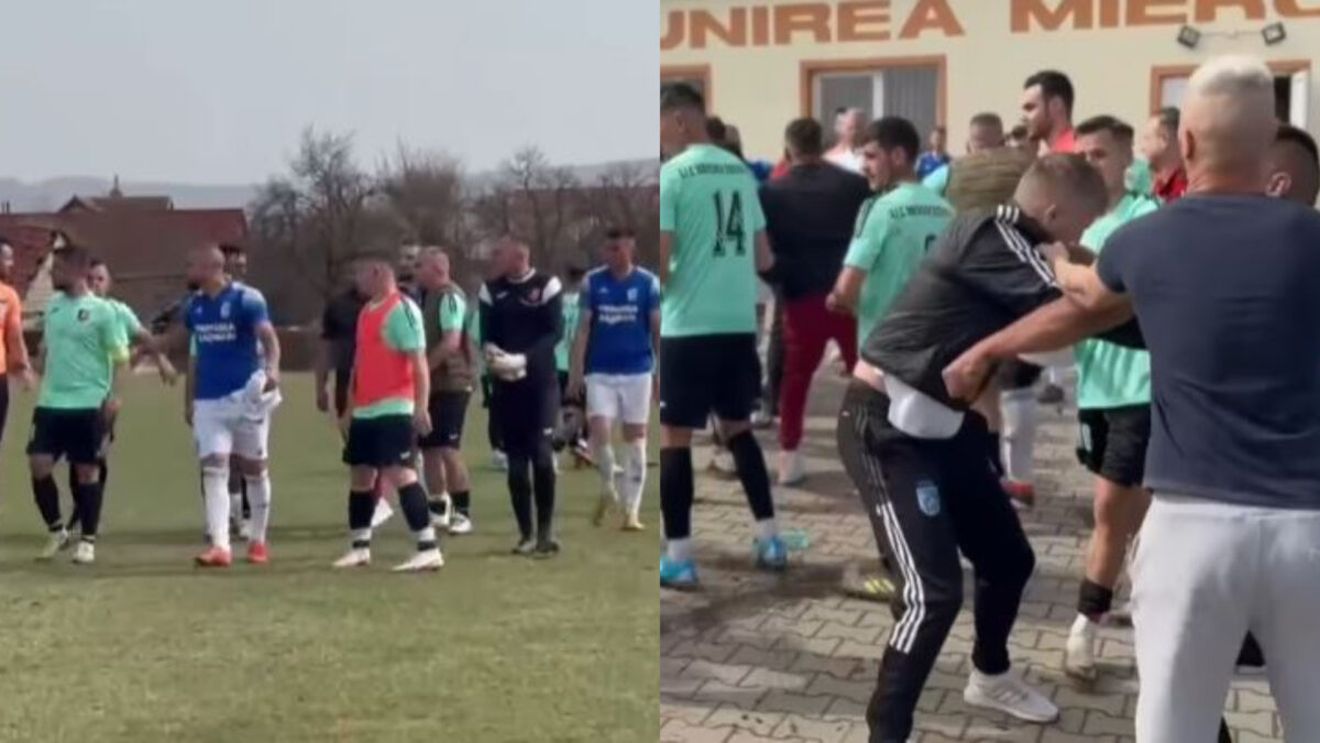 Scene de MMA la un meci de fotbal din România! Un jucător a fost aruncat la pământ și... „Ne-a făcut praf”