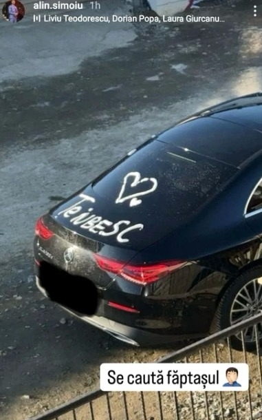 Alin Simoiu și-a găsit mașina vandalizată. Sursa foto: Instagram  / Alin Simoiu