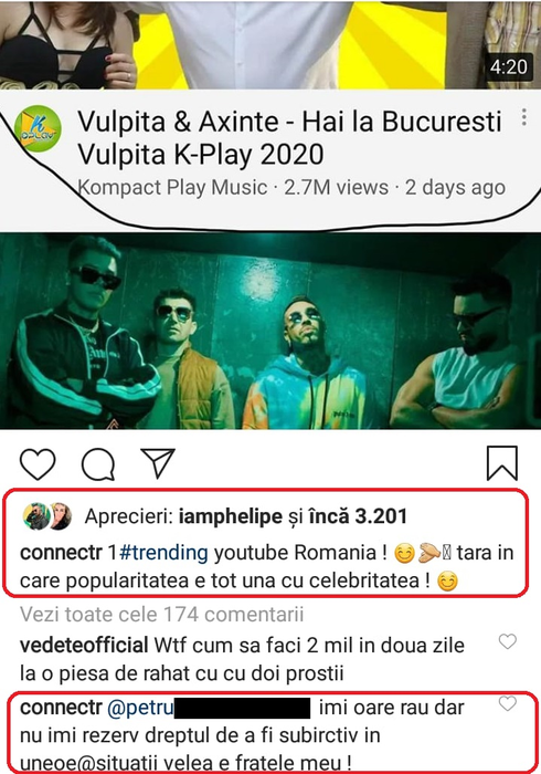Piesa de debut a Vulpiţei de la Acces Direct, nr. 1 în trending pe YouTube! Connect-R a răbufnit şi a vorbit şi de maneaua creată de Alex Velea
