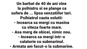 Bancul începutului de săptămână | Un bărbat de 40 de ani se duce la psihiatru