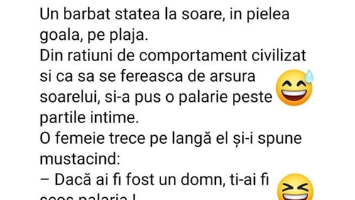 BANCUL ZILEI | Un bărbat stătea la soare, în pielea goală, pe plajă