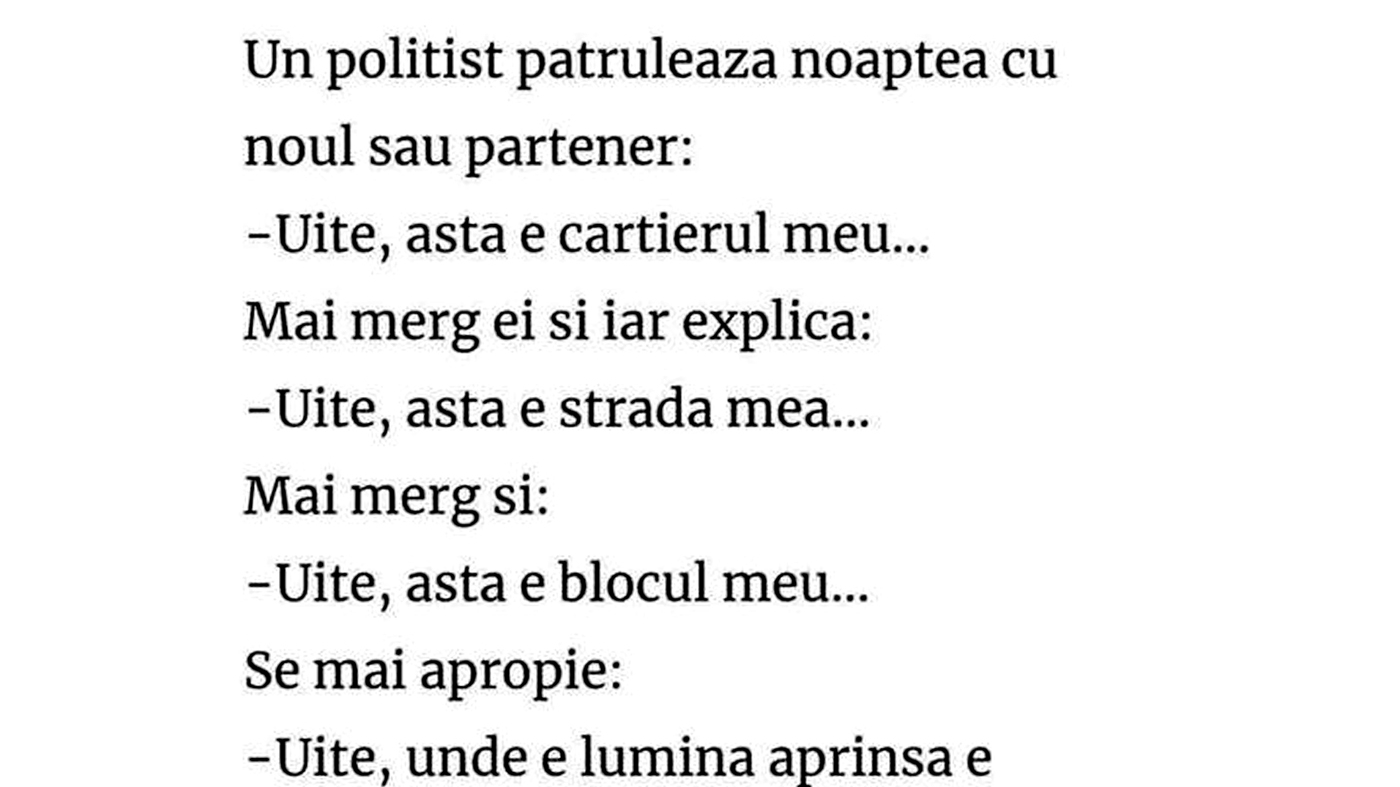 BANC | Un polițist patrulează noaptea cu noul său partener: "Uite, aia e nevasta mea!"
