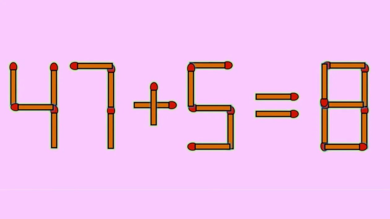 Test IQ exclusiv pentru genii | 47 + 5 = 8 este greșit. Pentru a corecta egalitatea, mutați un singur chibrit