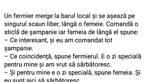 BANCUL ZILEI | Un fermier merge la barul local și se așează lângă o femeie