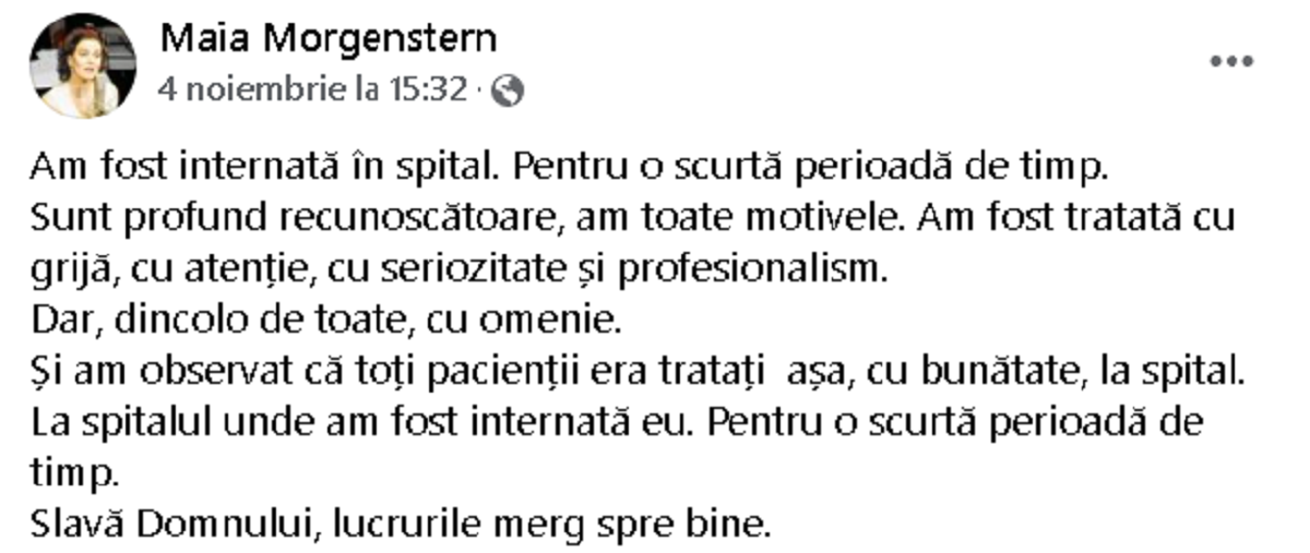 Maia Morgenstern a ajuns pe mâna medicilor și a povestit prin ce a trecut: ”Am fost tratată cu…”