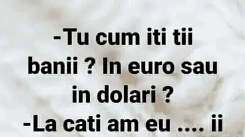 BANCUL ZILEI | Tu cum îți ții banii: în euro sau în dolari?