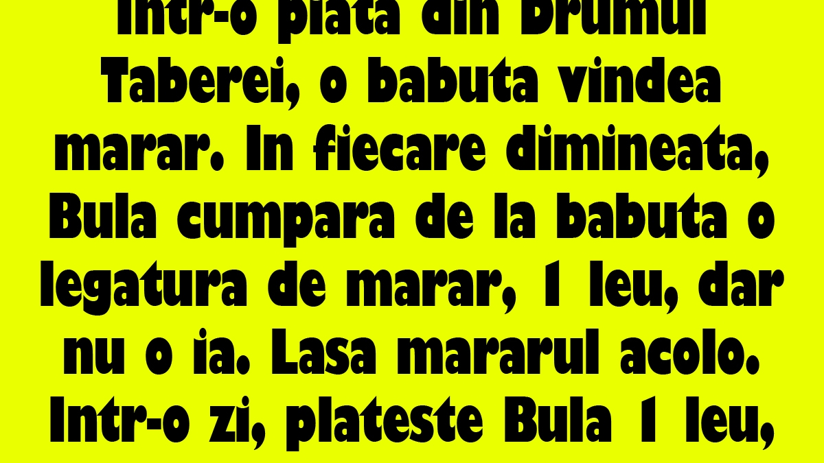 BANC | Într-o piață din Drumul Taberei, o băbuță vindea mărar. În fiecare dimineață, Bulă cumpăra de la băbuță o legătură de mărar, 1 leu, dar nu o ia
