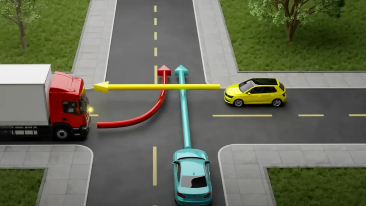 Testul rutier care îi înnebunește pe șoferi! Ce mașină trece prima prin intersecție?