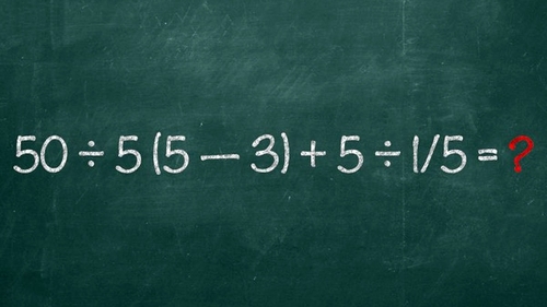 Test de inteligență exclusiv pentru genii | Calculați în minte 50:5(5-3)+5:1/5=?