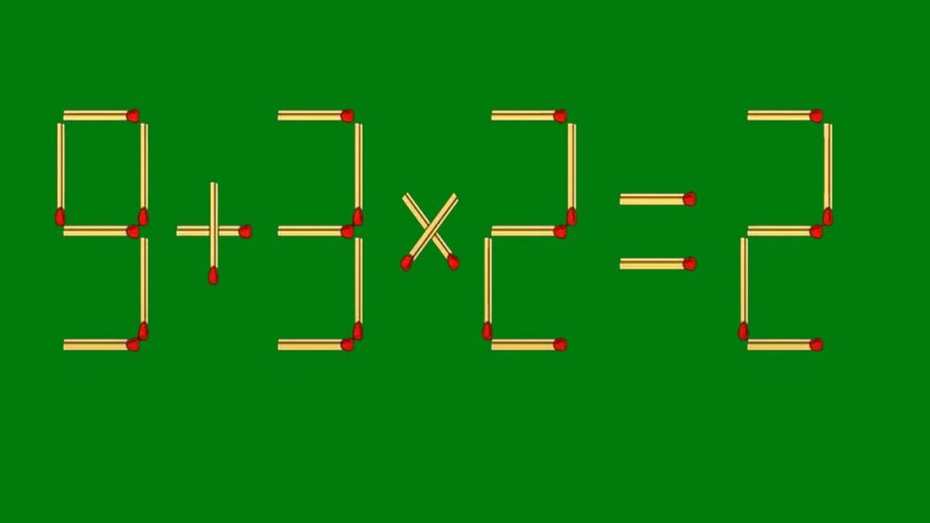 Test de inteligență cu chibrituri | Mutați un singur băț pentru a corecta 9 + 3 x 2 = 2