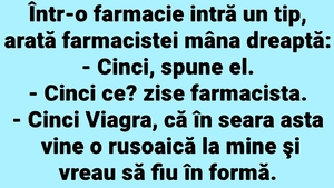 BANCUL ZILEI | Într-o farmacie intră un tip și îi arată farmacistei mâna dreaptă: "Cinci!"