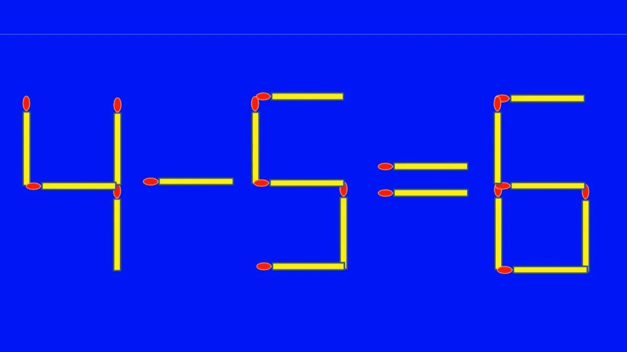 Test IQ cu chibrituri | Corectați 4 - 5 = 6, mutând un singur băț