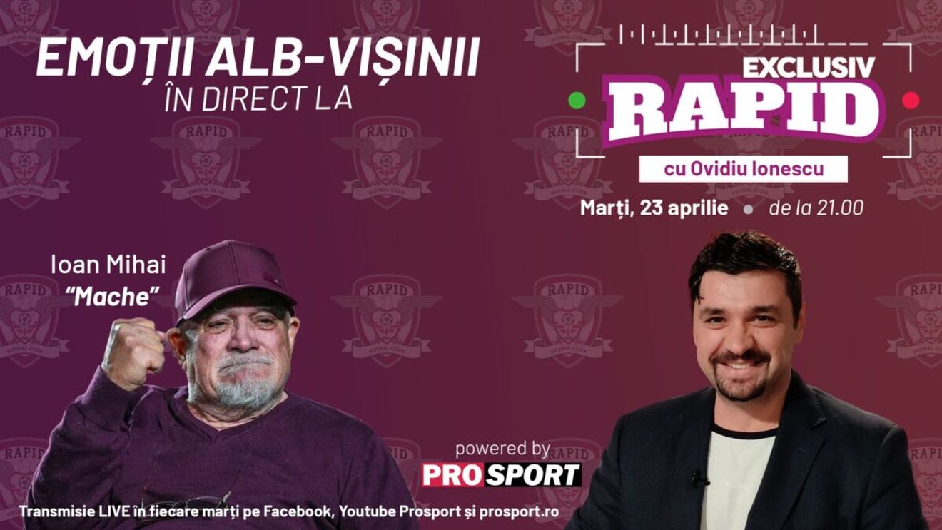 Actorul Ioan Mihai, primul lider al galeriei Rapidului, este invitat la "EXCLUSIV RAPID" marți, 23 aprilie, de la ora 21.00