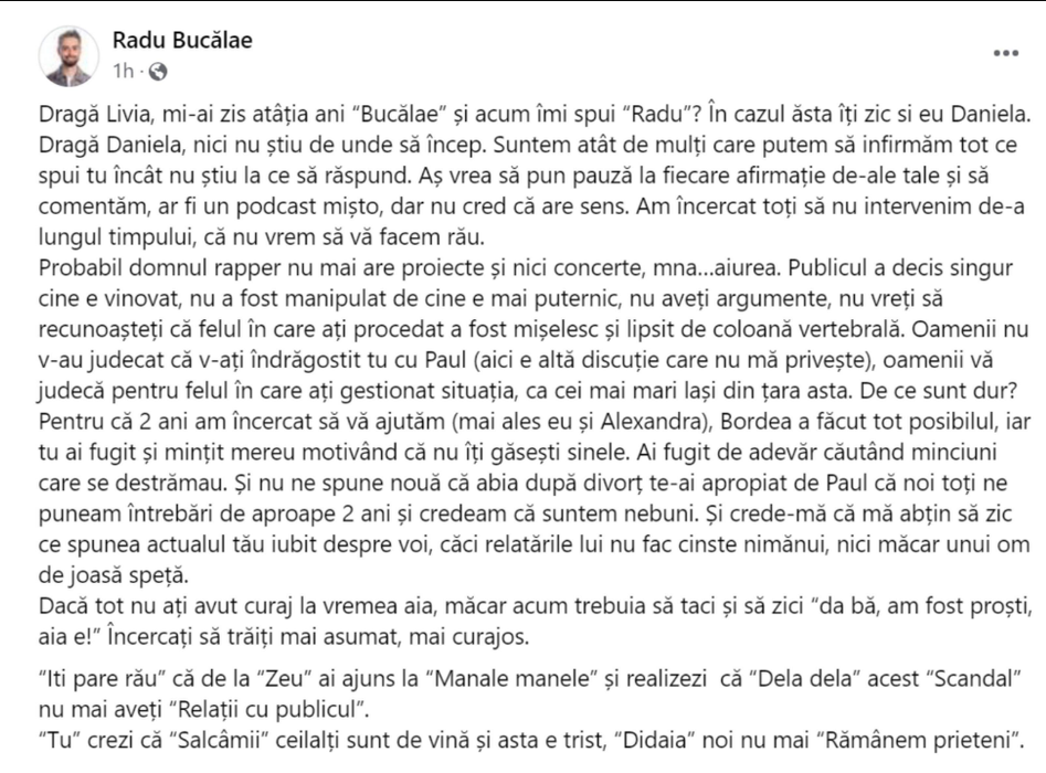 Radu Bucălae, atac dur la adresa Liviei și a lui Spike /Foto: Facebook