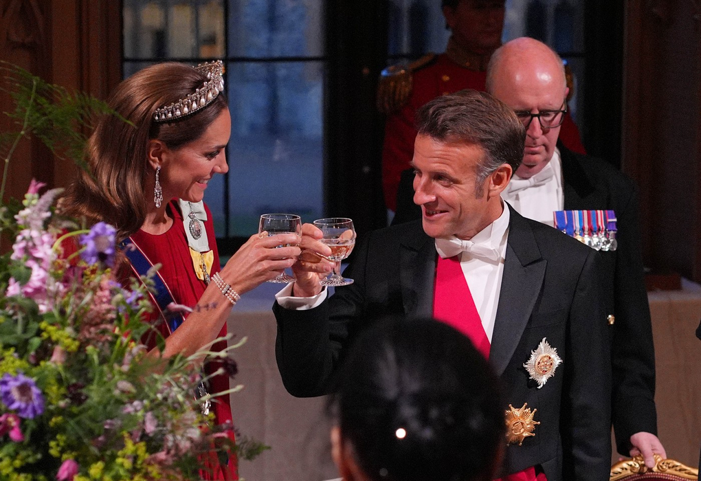 Prințesa de Wales la banchetul de stat pentru președintele Franței Emmanuel Macron și soția sa Brigitte Macron, la Castelul Windsor. Foto: Profimedia