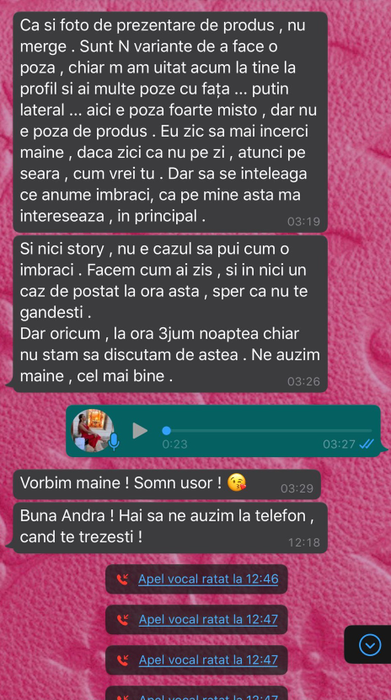 Conversația dintre Andra Voloș și tânăra care o acuză că nu a respectat barterul /  Sursă foto: CANCAN