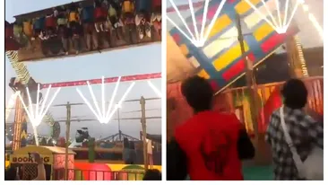 Clipe de coșmar într-un parc de distracții! Momentul în care un carusel a cedat în aer, în timp ce 26 de oameni se aflau în el