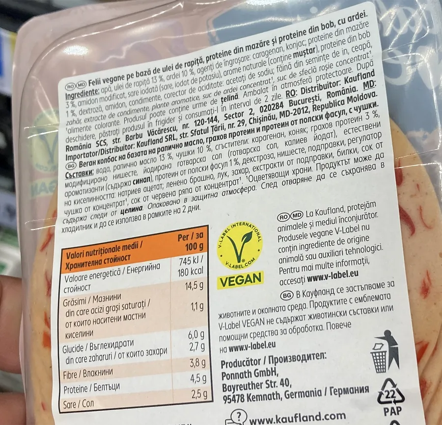 Listă de ingrediente parizer de post