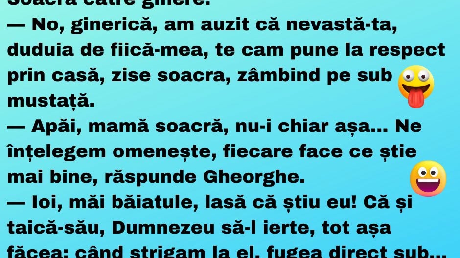 Bancul de joi | Soacra către ginere