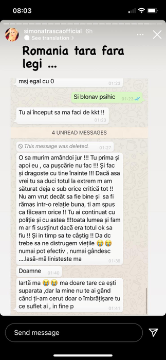 Dialogul halucinant dintre hărțuitor și Simona Trașcă