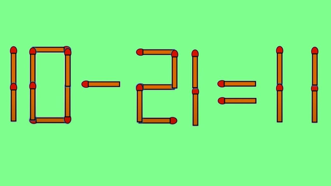 Test de inteligență | 10-21=11 este greșit. Pentru a corecta egalitatea e nevoie să mutați un singur băț de chibrit