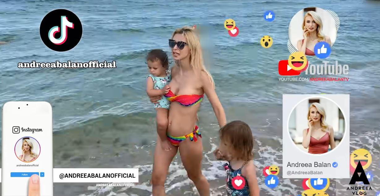 Andreea Bălan, gafă în timp ce se afla la piscină cu fiicele. I s-au văzut zonele intime prin costumul de baie alb și decupat | VIDEO