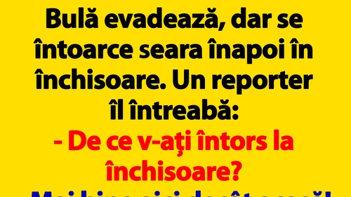 BANCUL ZILEI | Bulă evadează, dar se întoarce seara înapoi în închisoare