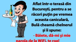 BANC | Aflat într-o terasă din București, pentru a se răcori puțin pe vremea aceasta caniculară, Bulă cheamă chelnerul și îi spune