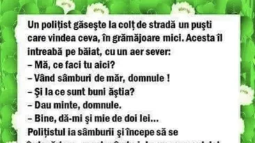 BANC | Un polițist vede un puști care vinde sâmburi de măr