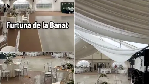 Furtuna a făcut ravagii la o nuntă din Banat! Decorațiunile de pe mese au zburat, cu puțin timp înainte să ajungă invitații | VIDEO
