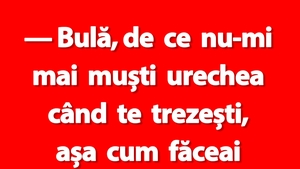 BANC | "Bulă, de ce nu-mi mai muști urechea când te trezești, așa cum făceai când eram tineri?"