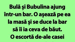 Bancul de marți | Bulă și Bubulina ajung într-un bar. O așează pe ea la masă și se duce la bar să îi ia ceva de băut