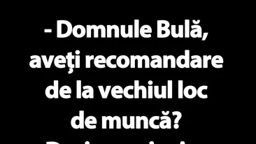 BANC | Domnule Bulă, aveți recomandare de la vechiul loc de muncă?