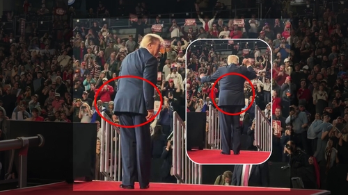Umflătura misterioasă de sub costumul lui Donald Trump reapare. Imaginile surprinse la un miting din Tennessee