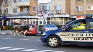 Total neobişnuit! O vacă, filmată printre maşini, în oraşul Târgovişte! Poliţia a luat măsuri!