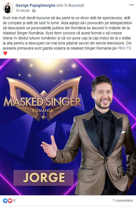 Jorge a semnat cu Pro TV! Artistul va prezenta Masked Singer România: “Acest format o să creeze isterie”