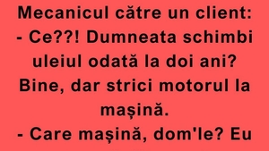 BANC | „Ce?! Dumneata schimbi uleiul odată la doi ani?”