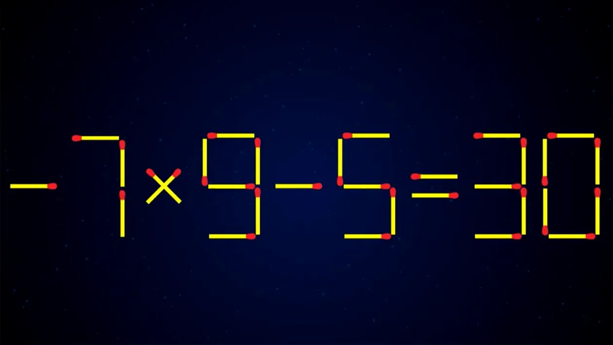Test IQ cu chibrituri | Corectați -7 x 9 - 5 = 30, mutând un singur băț
