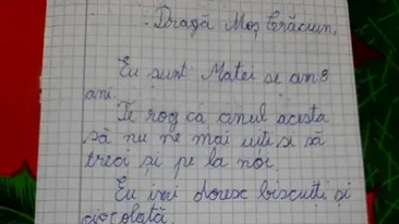 Scrisoare emoționantă! Ce i-a scris un băiețel de opt ani lui Moș Crăciun.  „Te rog ca anul acesta să nu ne mai uiţi şi să treci şi pe la noi”