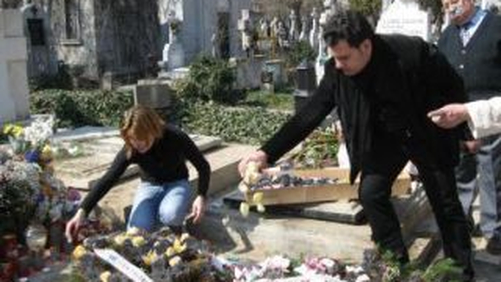 La un an de la disparitia maestrului, Ionut Dolanescu a presarat petale de trandafir pe mormantul tatalui sau
