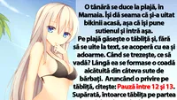 BANC | O tânără se duce la plajă, în Mamaia. Își dă seama că şi-a uitat bikinii acasă, așa că îşi pune sutienul şi intră aşa