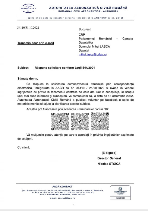 Răspunsul primit de deputat Sursă foto: Facebook