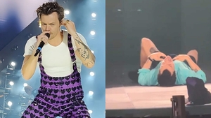 Harry Styles s-a prăbușit pe scenă, după ce s-a înecat cu apă în timpul unui concert